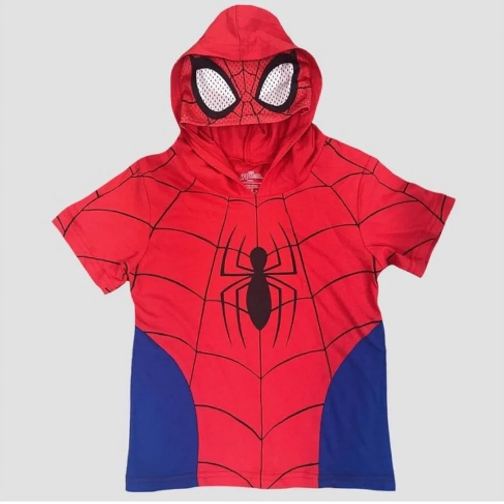 NWT - Boys Marvel Spider-Man Hooded Short Sleeve T-Shirt - Picture 1 of 2